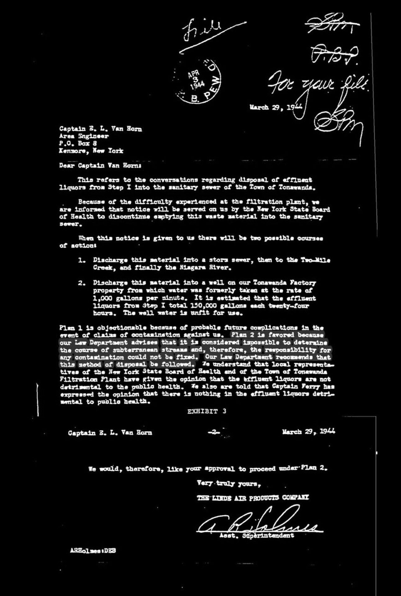 Linde Air Products letter to the Manhattan Engineer District dated March 29, 1944.